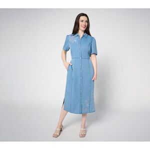 Studio Park Women's Dress Sz S x Terri Conn Lyocell Embroidered Blue